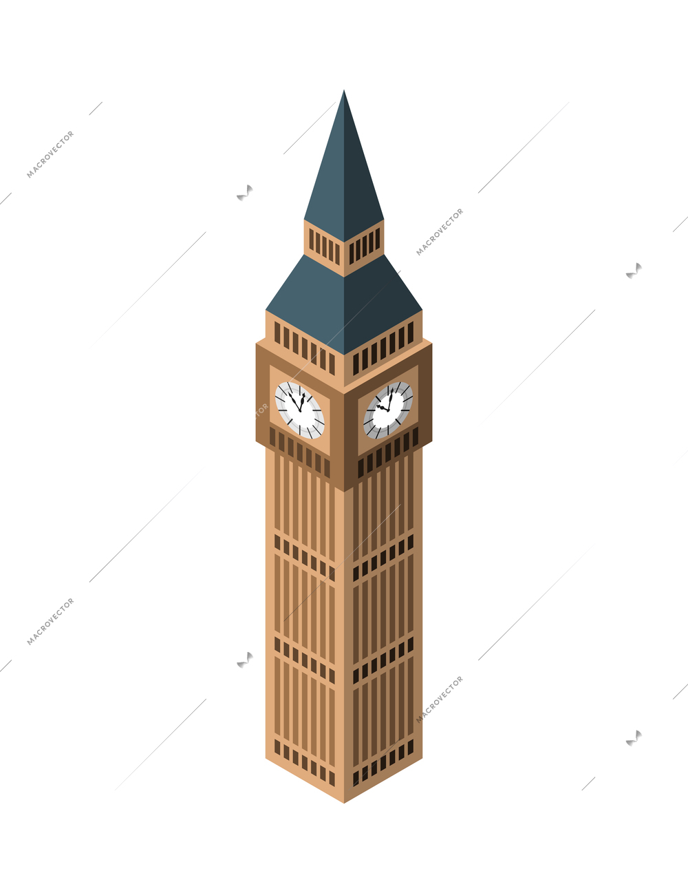 Isometric tourist agency composition with isolated image of big ben tower on blank background vector illustration