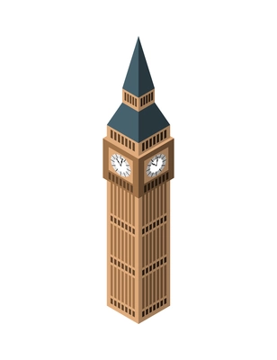 Isometric tourist agency composition with isolated image of big ben tower on blank background vector illustration