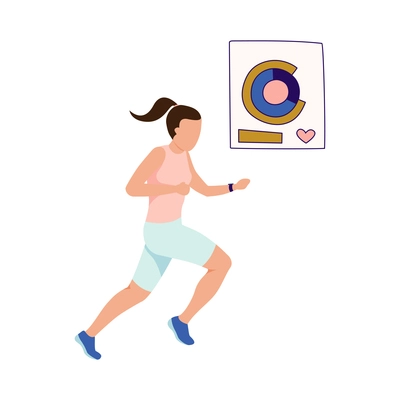 People with gadgets flat composition with character of running girl and tracker app screen vector illustration