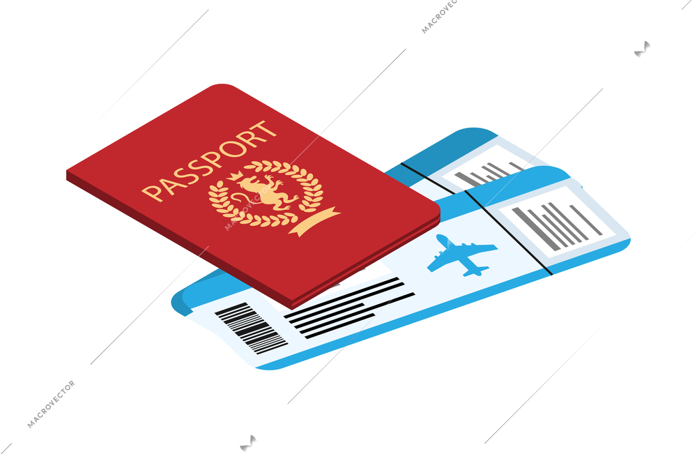 Isometric tourist agency composition with isolated images of passport and boarding passes on blank background vector illustration