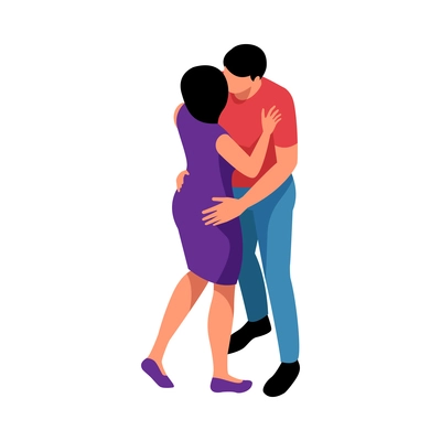 Isometric couple in love composition with characters of loving couple kissing each other vector illustration