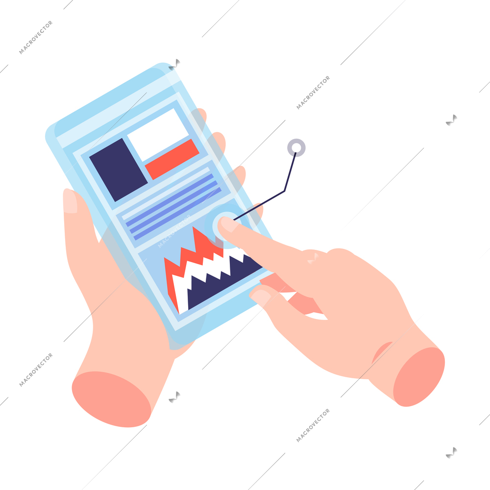 Isometric technologies of future composition with isolated image of smartphone with human hands vector illustration