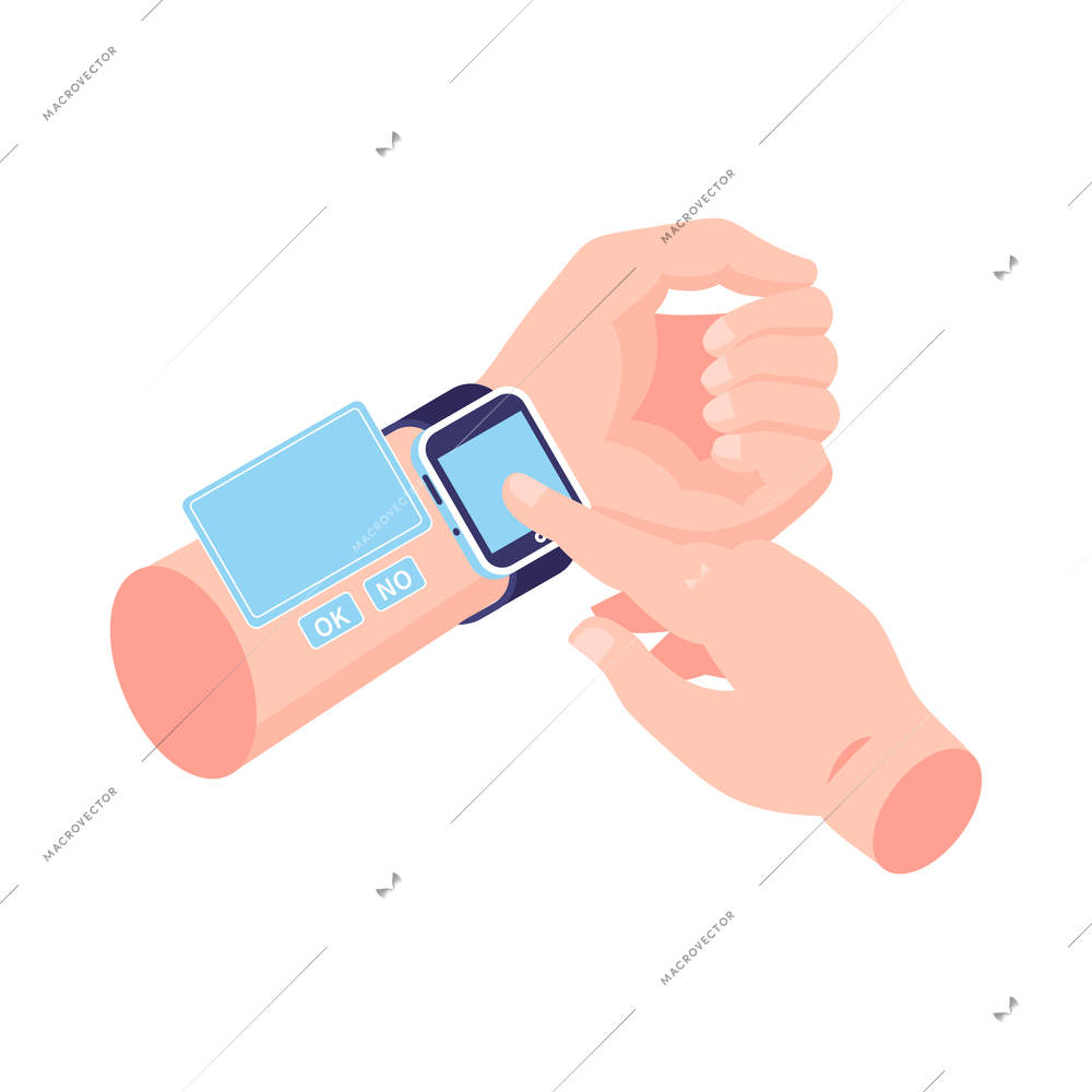 Isometric technologies of future composition with isolated image of human hand with wearable computer vector illustration