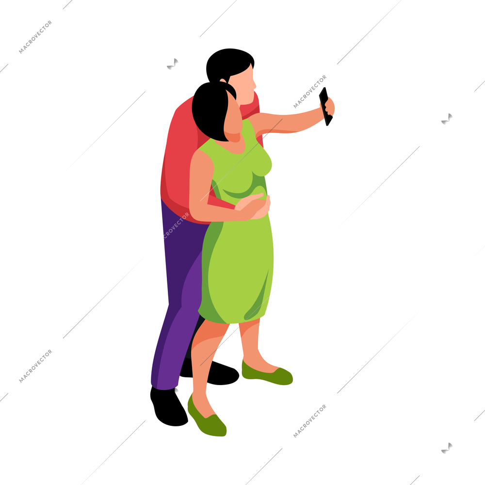 Isometric couple in love composition with characters of loving couple making selfie together vector illustration