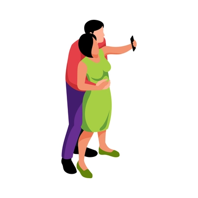 Isometric couple in love composition with characters of loving couple making selfie together vector illustration