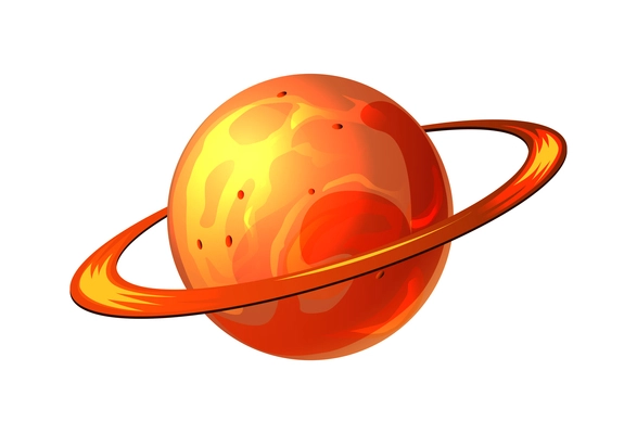 Planets asteroids cartoon composition with isolated image of red saturn planet vector illustration