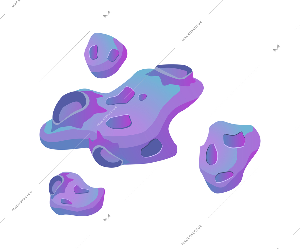 Planets asteroids cartoon composition with isolated image of meteorite rocks vector illustration