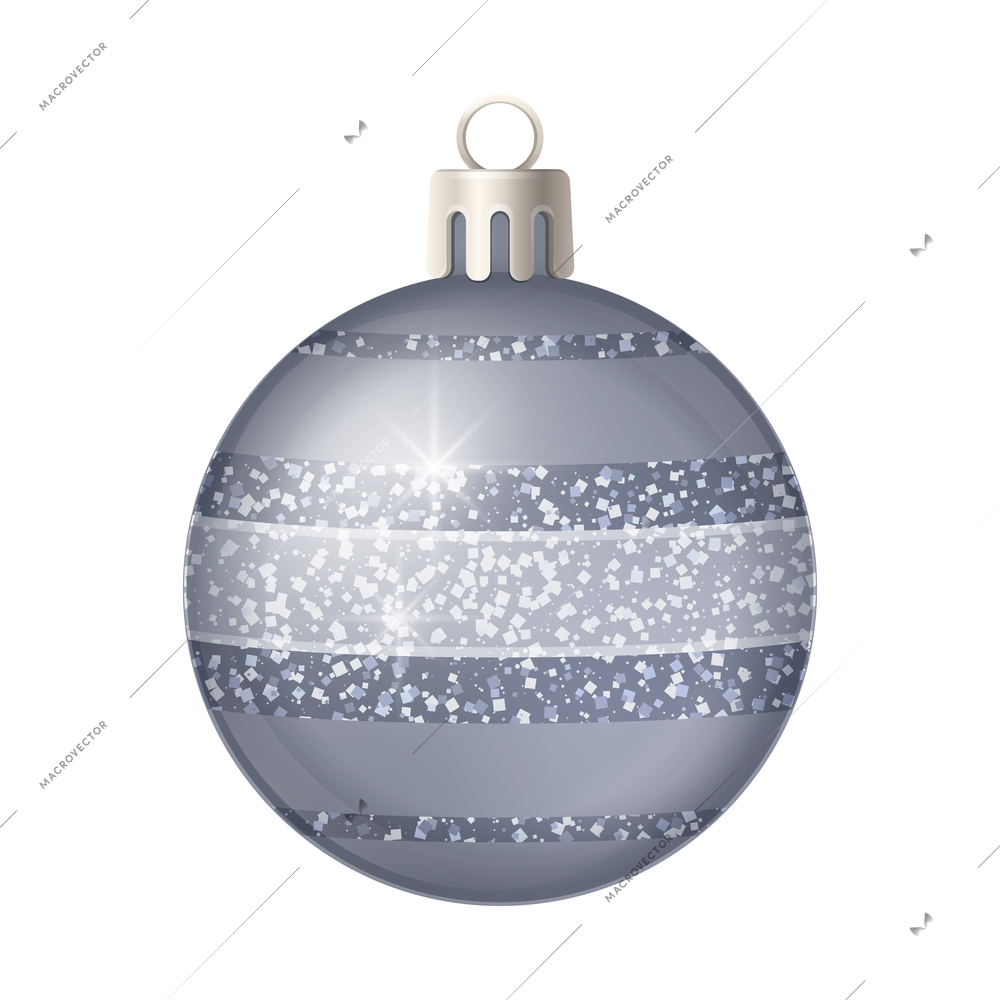 Realistic christmas tree toy composition with ball shaped christmas ornament with spangles vector illustration