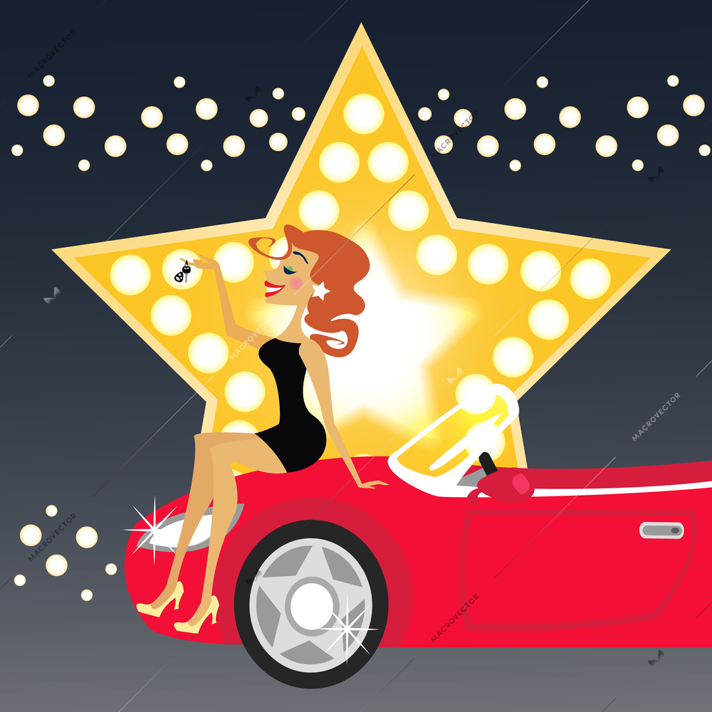 Girl and a new car vector illustration