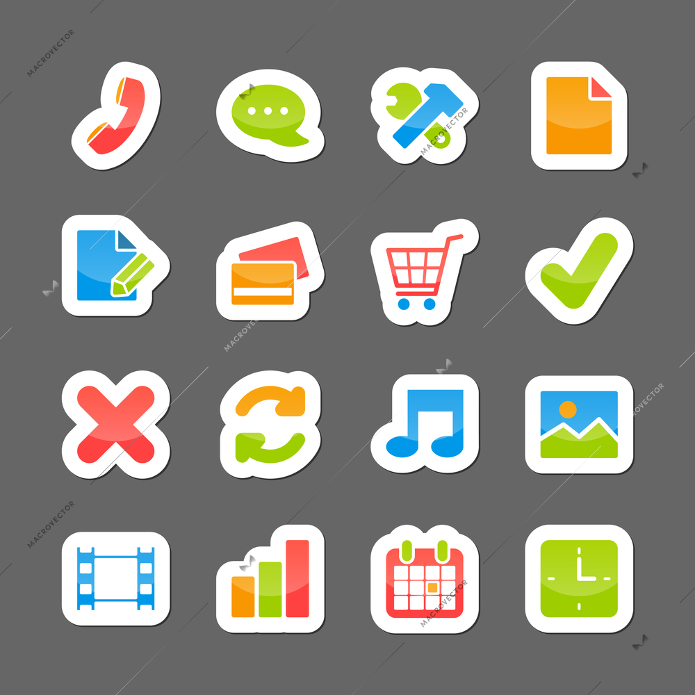 Ecommerce layout interface elements on cartoon stickers isolated vector illustration