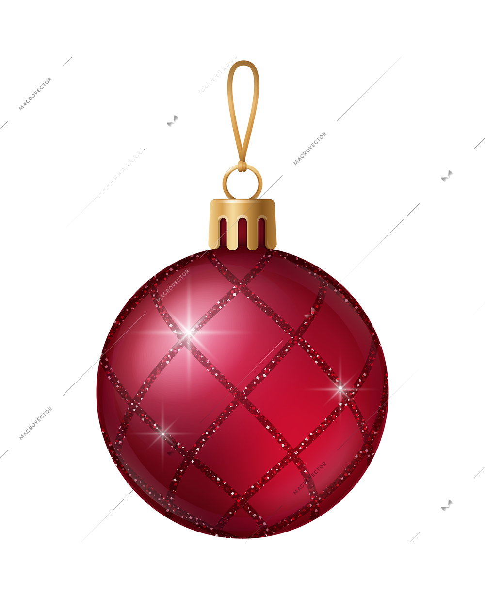 Realistic christmas tree toy composition with ball shaped christmas ornament with spangles vector illustration