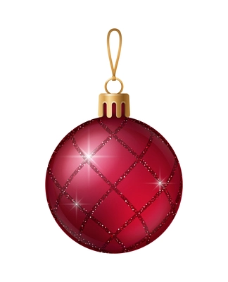 Realistic christmas tree toy composition with ball shaped christmas ornament with spangles vector illustration