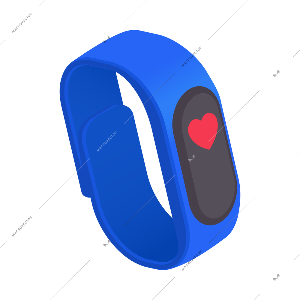 Telemedicine digital health isometric composition with isolated image of wearable bracelet with heart icon vector illustration