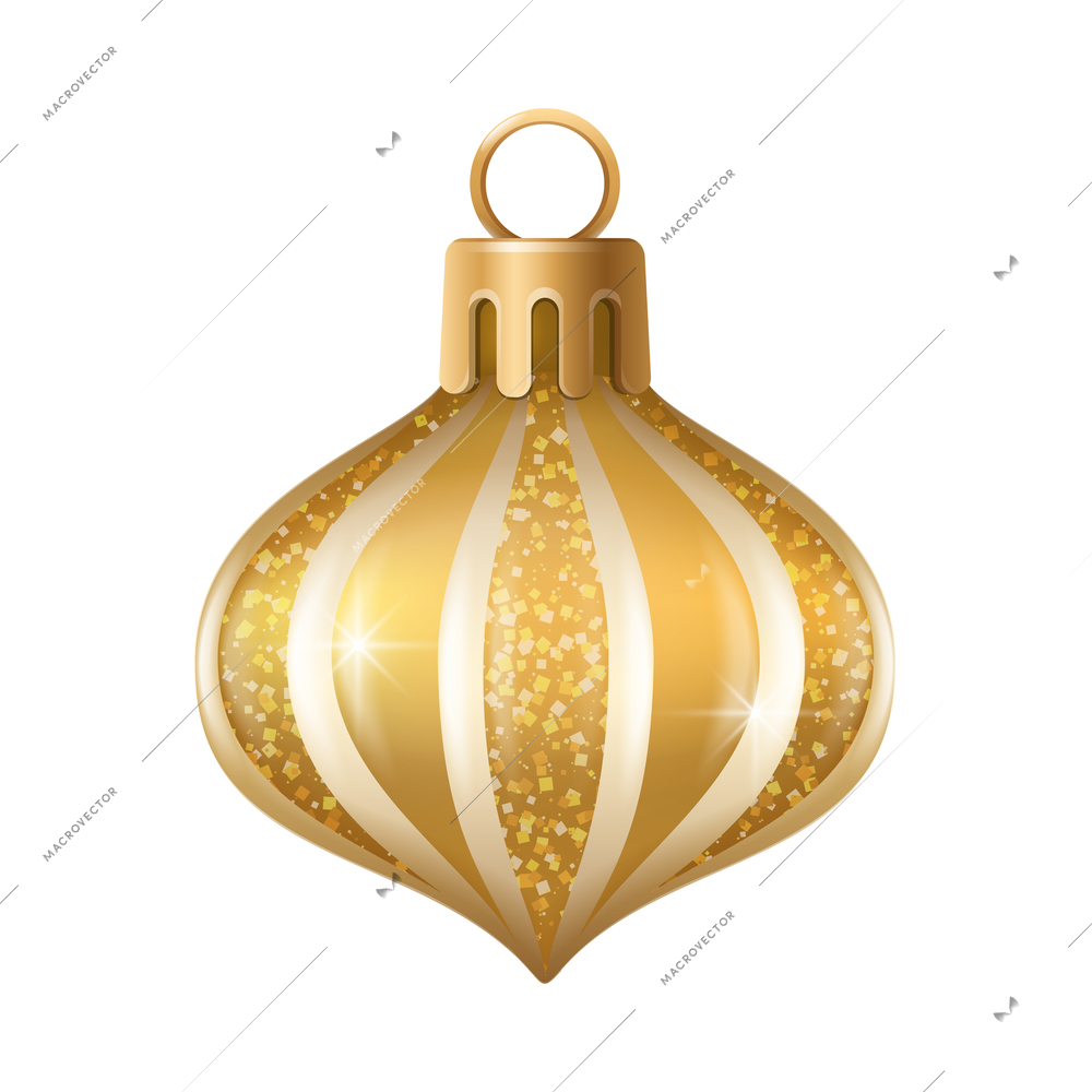 Realistic christmas tree toy composition with curvy striped christmas ornament vector illustration