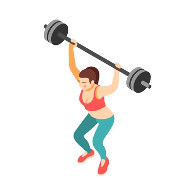 Crossfit workout isometric composition with character of female athlete performing exercise vector illustration