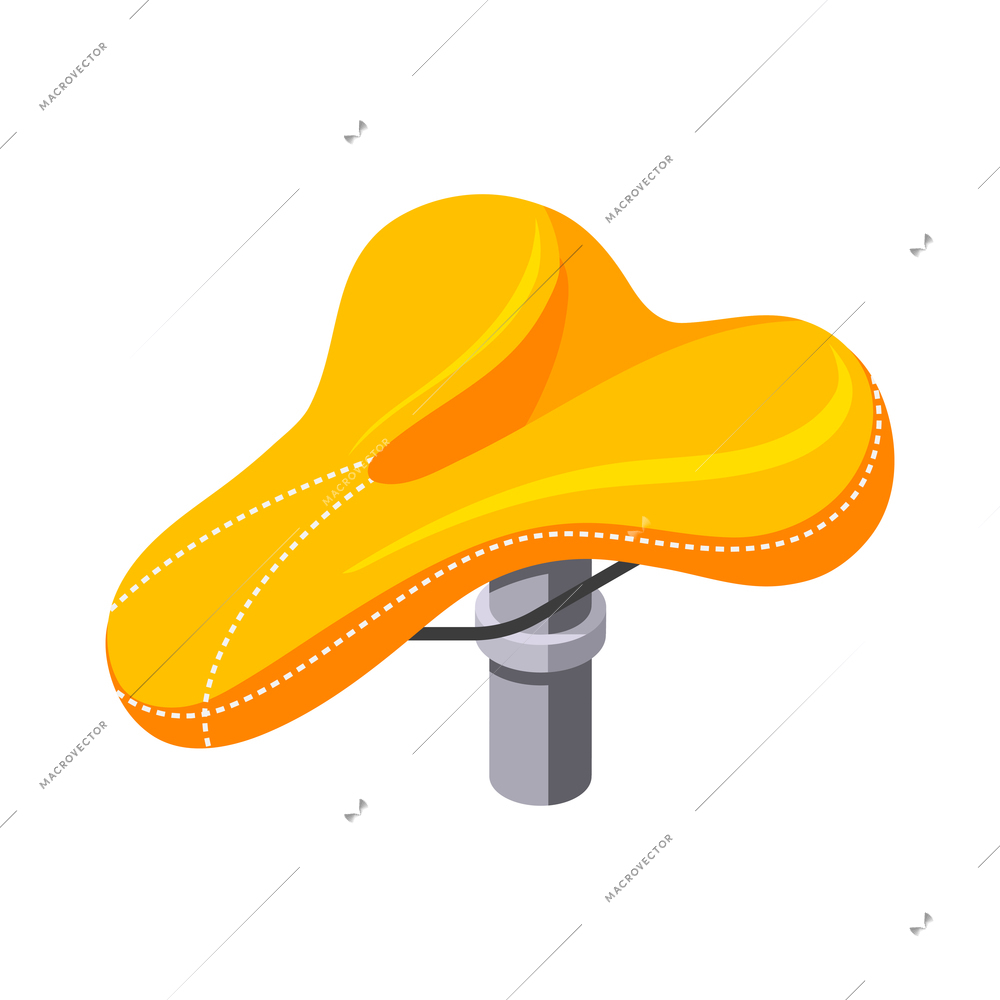 Bicycle service isometric composition with isolated image of yellow saddle on blank background vector illustration