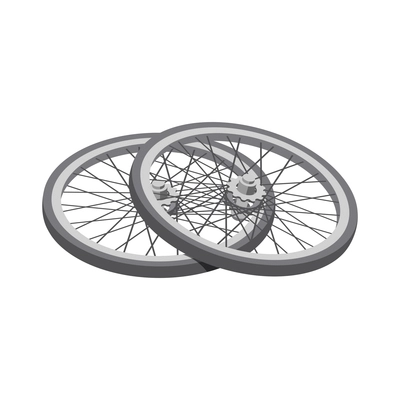 Bicycle service isometric composition with isolated image of wheels pair on blank background vector illustration