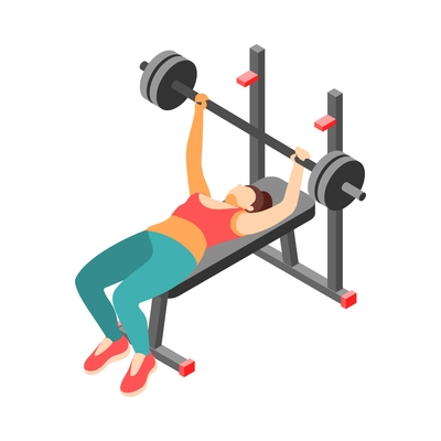 Crossfit workout isometric composition with character of female athlete performing exercise vector illustration