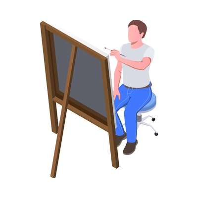 Creative people professions artist isometric composition with male character drawing picture on easel vector illustration