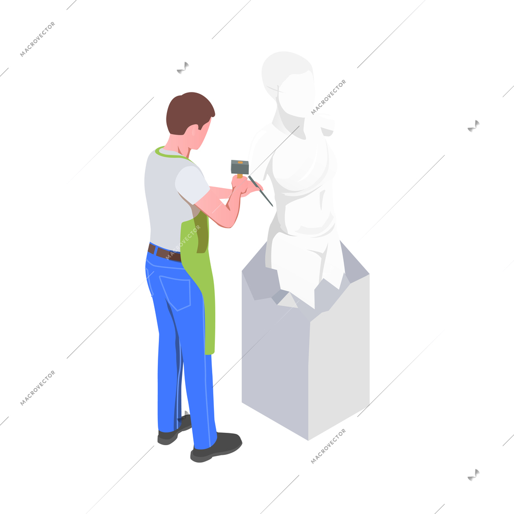 Creative people professions artist isometric composition with character of male sculptor at work vector illustration