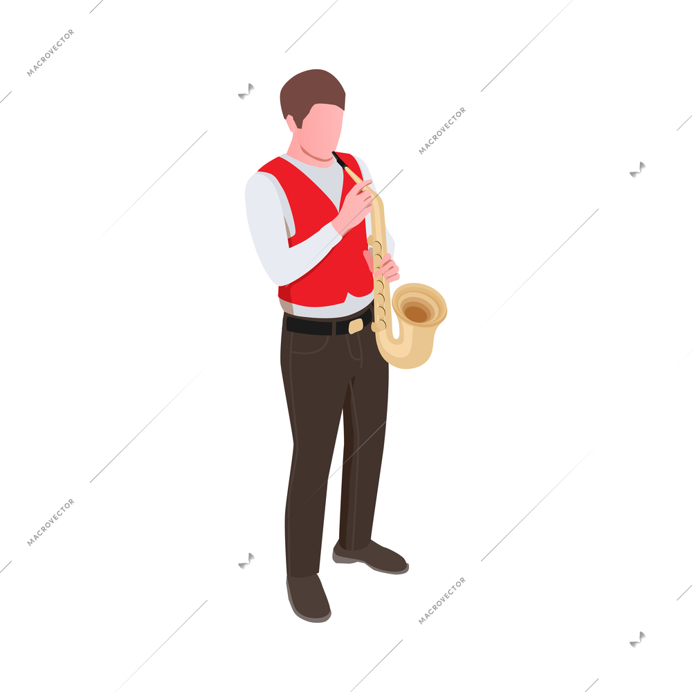 Creative people professions artist isometric composition with male character playing sax vector illustration