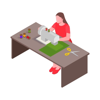 Creative people professions artist isometric composition with character of woman with sewing machine vector illustration