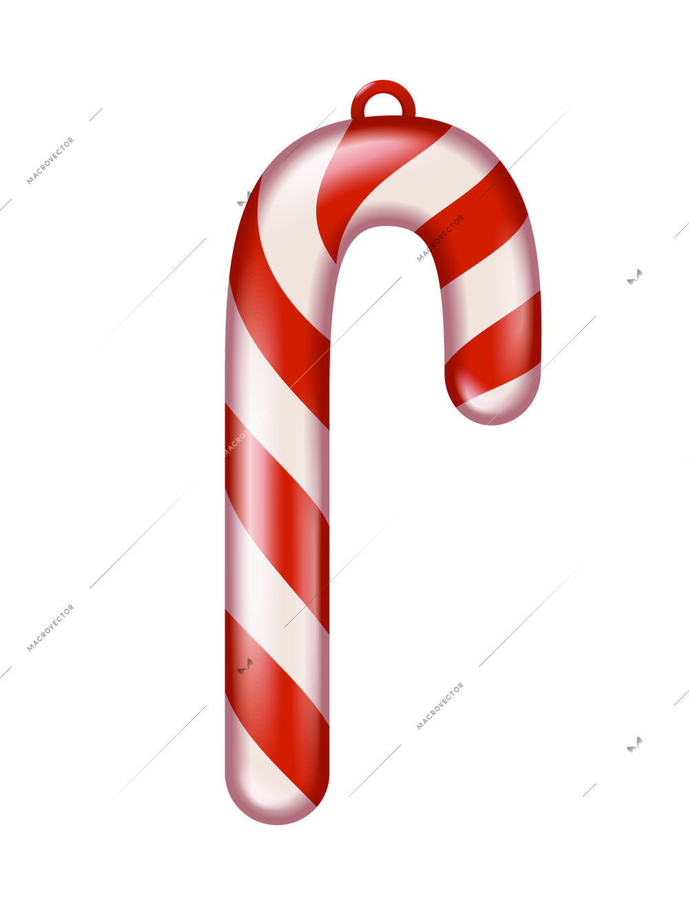 Realistic christmas tree toy composition with sweet candy stick shaped christmas ornament vector illustration