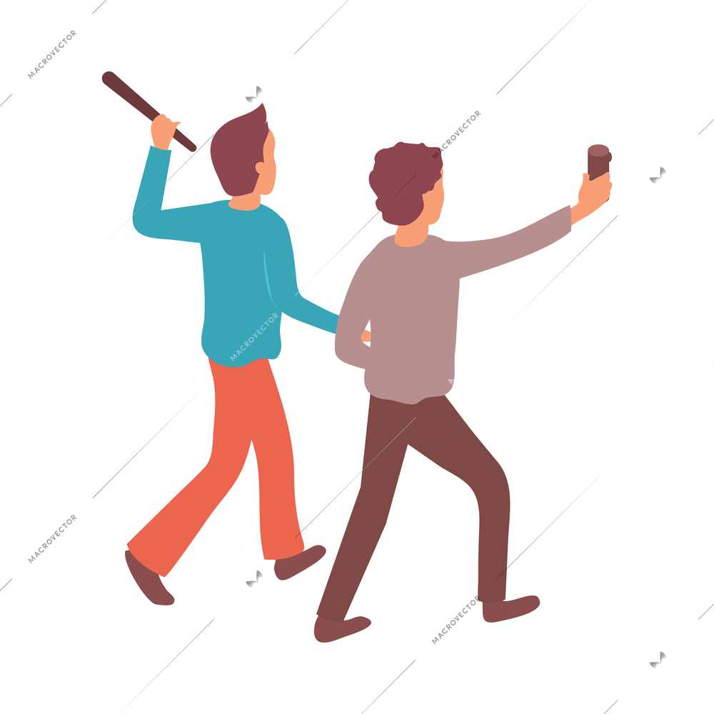 Protest meeting isometric composition with characters of protesters with weapons vector illustration