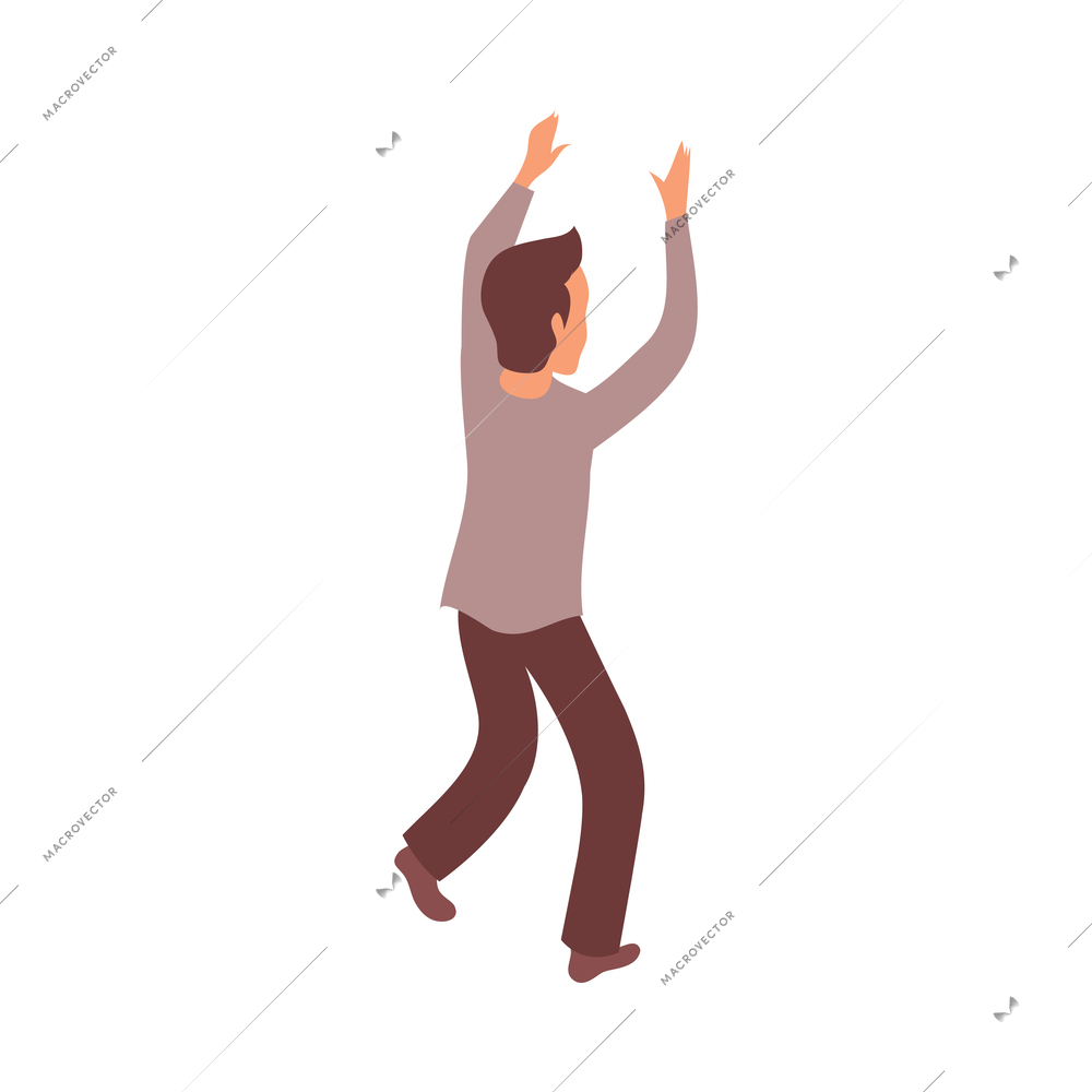 Protest meeting isometric composition with characters of man raising hands up vector illustration