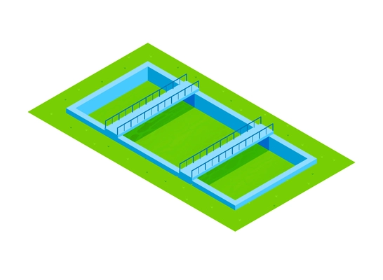 Isometric water purification technology composition with isolated image of empty basin with bridges vector illustration