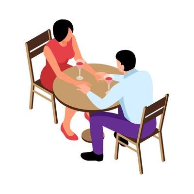 Isometric couple in love composition with characters of loving couple having date at restaurant table vector illustration