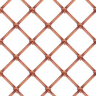 Rope cord knots vertical diamond rhombus realistic fishing net lattice pattern on white background decorative vector illustration