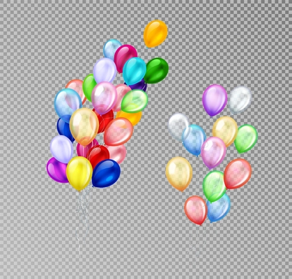 Colorful balloons bunch realistic composition with isolated images of balloons of different color on transparent background vector illustration