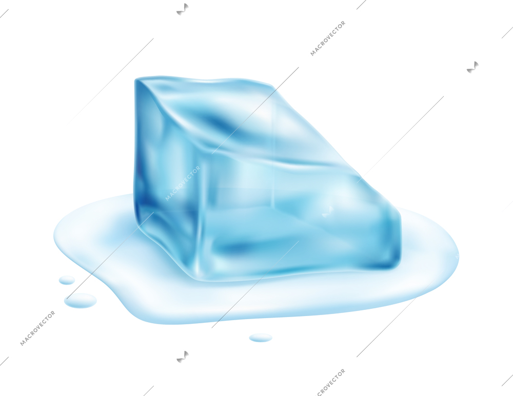 Realistic composition with images of melting ice cube on blank background vector illustration