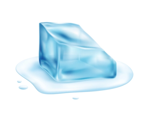 Realistic composition with images of melting ice cube on blank background vector illustration