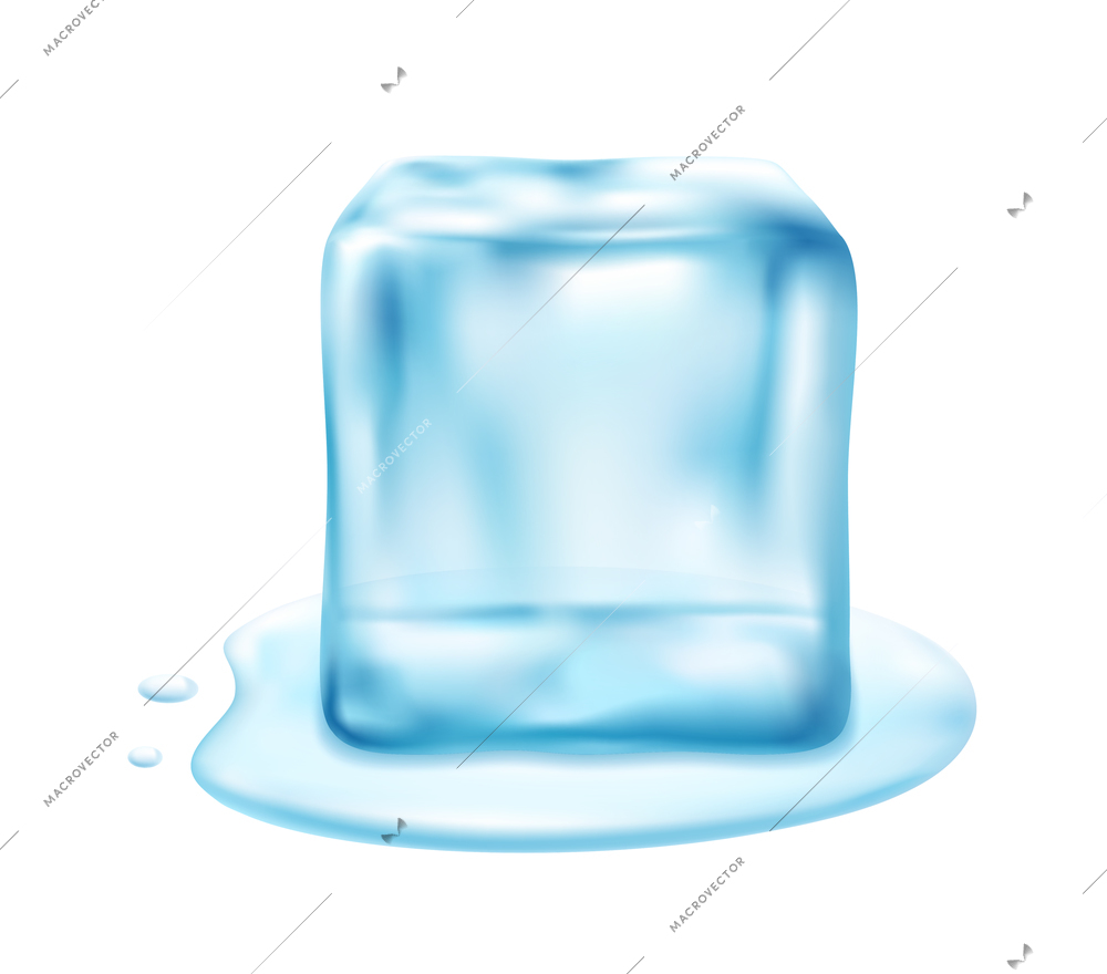 Realistic composition with images of melting ice cube on blank background vector illustration