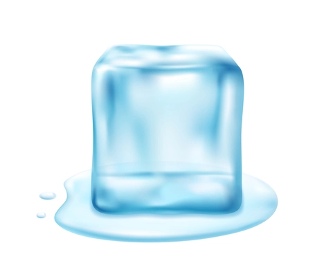 Realistic composition with images of melting ice cube on blank background vector illustration