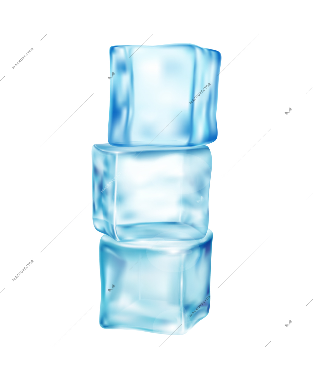 Realistic composition with images of ice cubes on blank background vector illustration