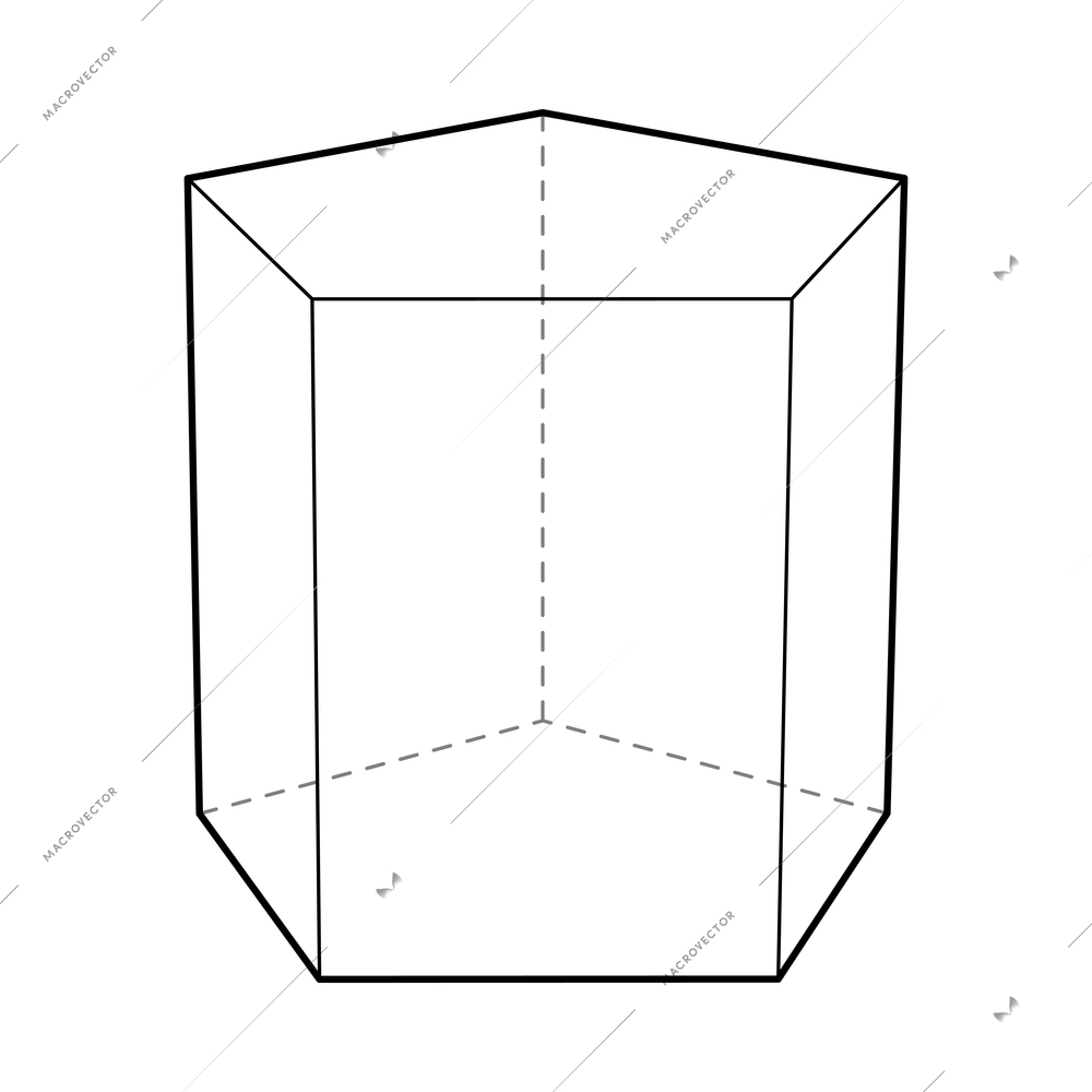 Basic stereometry shape composition with isolated image of pentagonal prism with dashed lines vector illustration