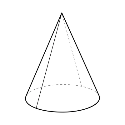 Basic stereometry shape composition with isolated image of cone with dashed lines vector illustration