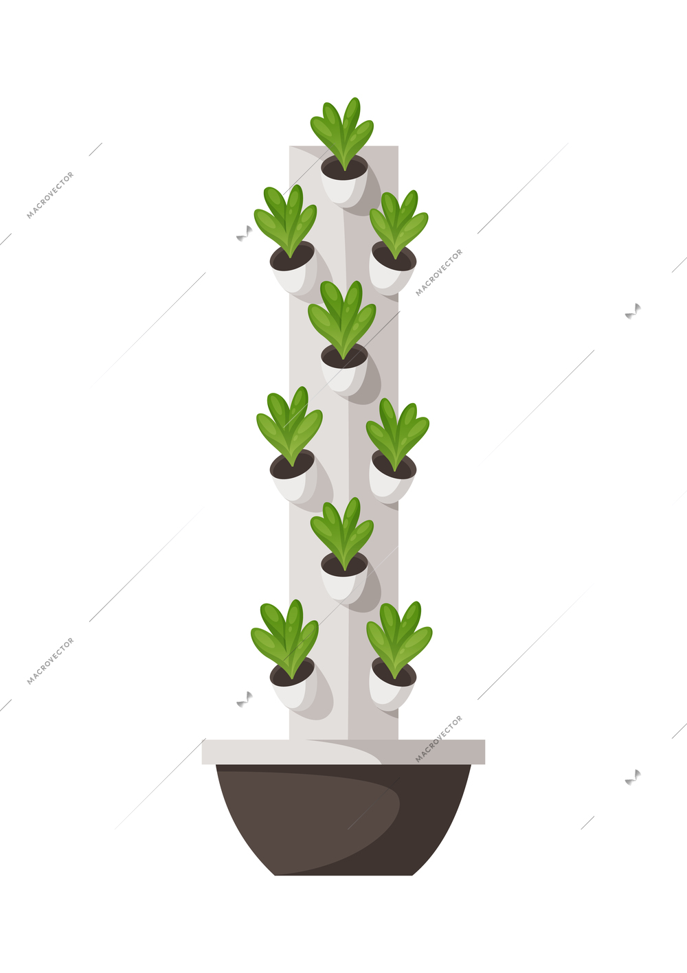 Greenhouse vertical farming hydroponics aeroponics cartoon composition with plants in column vector illustration