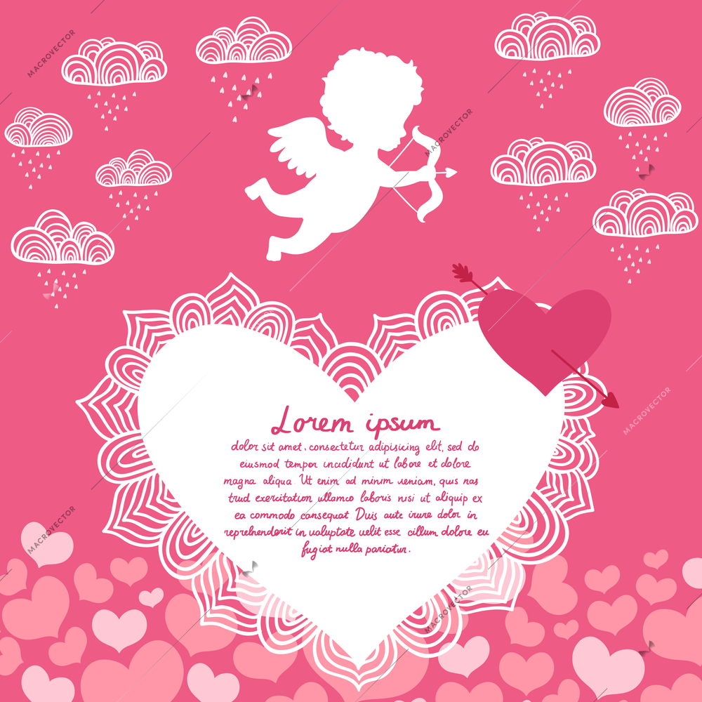 Valentines day angel with bow flyer or print vector illustration