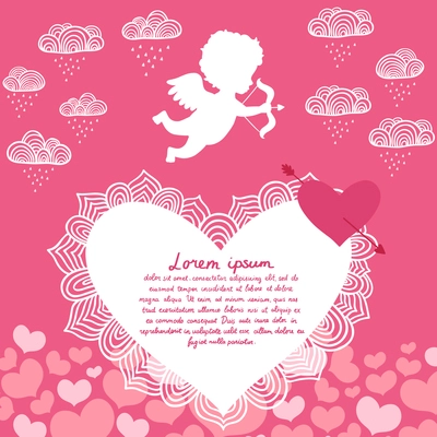 Valentines day angel with bow flyer or print vector illustration