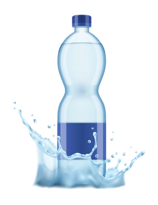 Realistic mineral water composition with isolated image of plastic bottle with water splash on blank background vector illustration