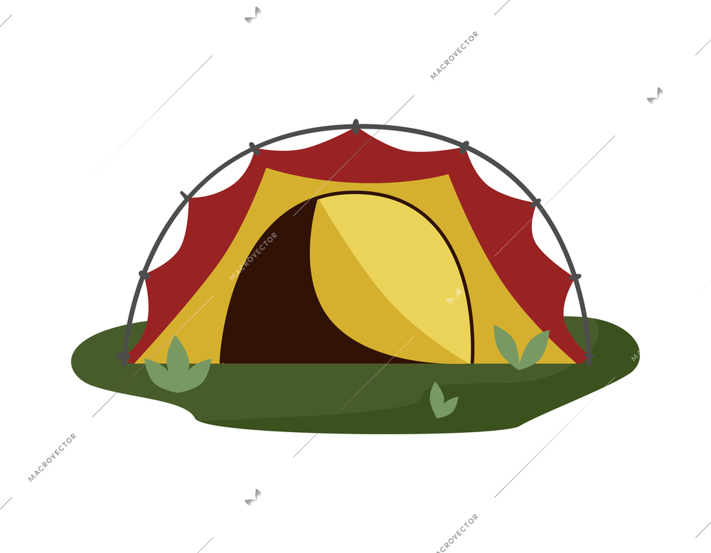 Camping composition with isolated image of dome shaped tent vector illustration