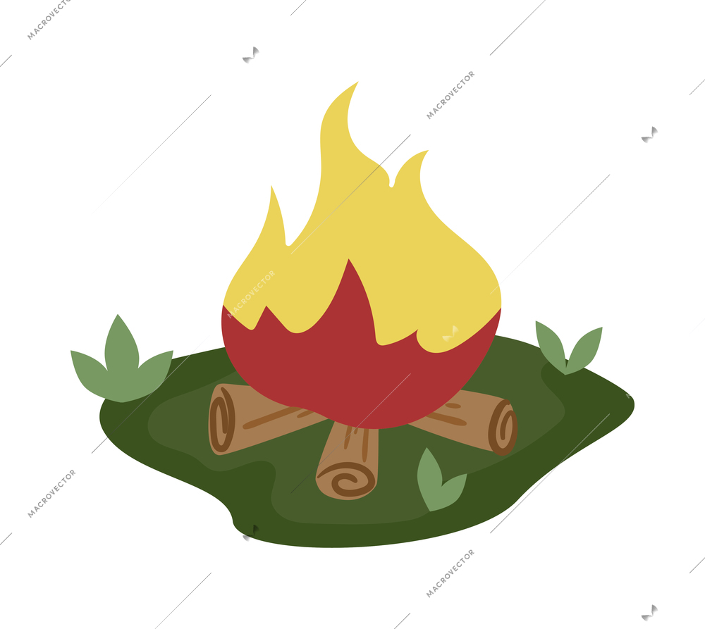 Camping composition with isolated image of campfire on blank background vector illustration