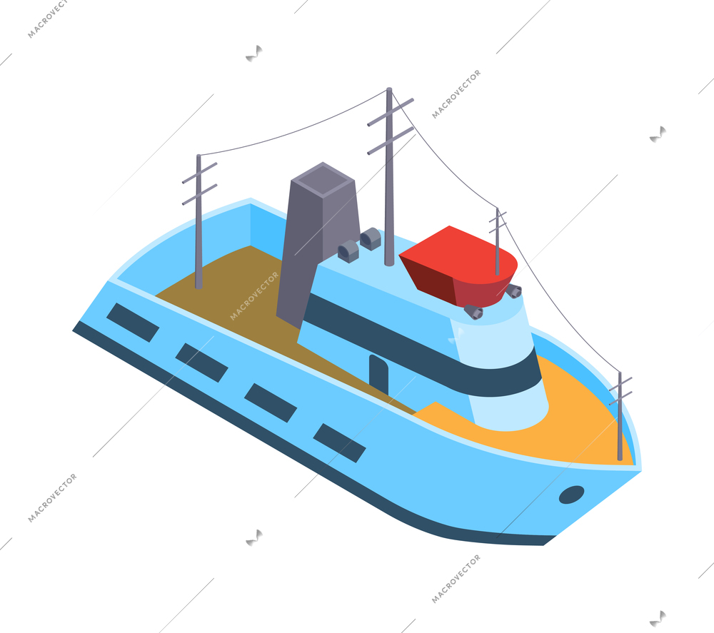 Isometric water transport composition with isolated image of modern sea vessel on blank background vector illustration