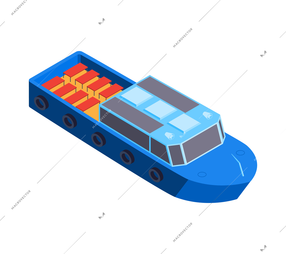 Isometric water transport composition with isolated image of modern sea vessel on blank background vector illustration