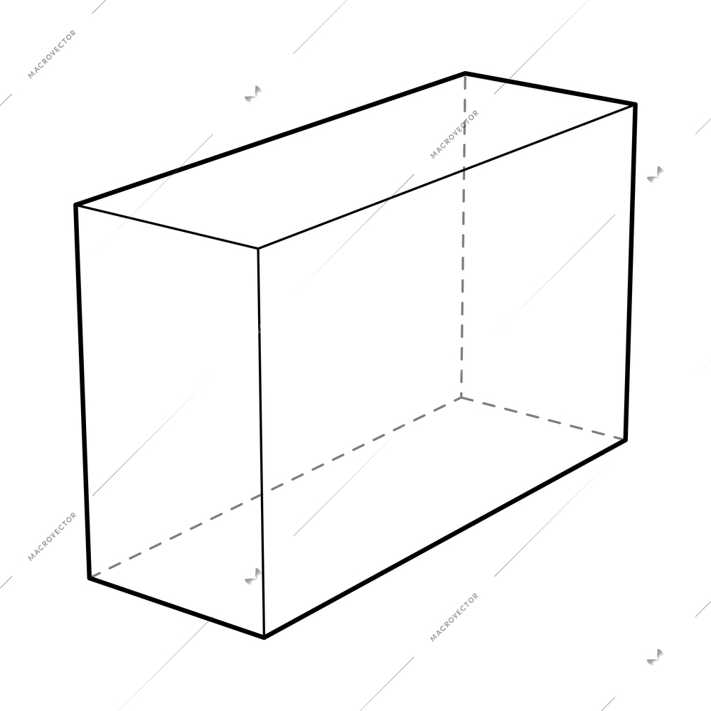 Basic stereometry shape composition with isolated image of cuboid with dashed lines vector illustration