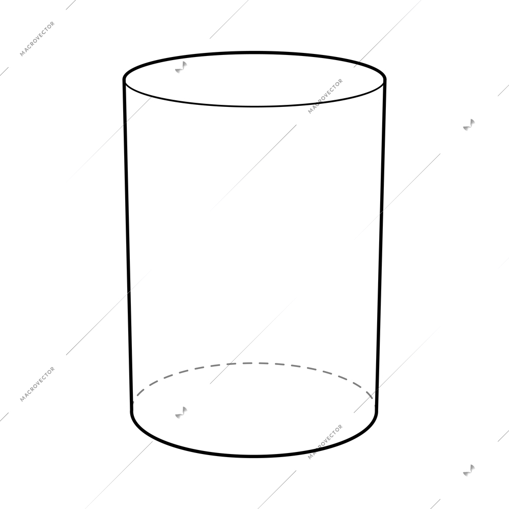 Basic stereometry shape composition with isolated image of cylinder with dashed lines vector illustration